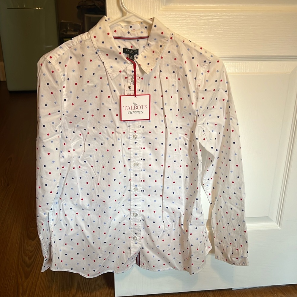 Cute polkadot (blue, red, & light blue) long sleeve shirt